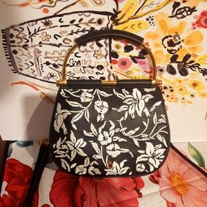 Elegant Black and White Floral Handbag